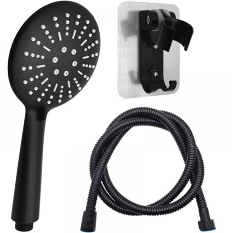 Set Douche Noir 3 Vitesses - Panneau Large [12cm] + Tuyau Noir 1,5m + Base Aluminium Sans Percage