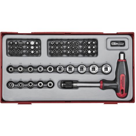 Set douilles et embouts poignée en T TT1 tray 1/4 PH- PZ- Plat- TX-- TPX- HEX- ROB- gr 62 pièces Teng Tools TTTHQ62