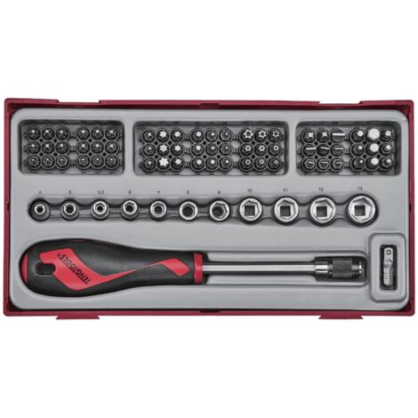 Set douilles et embouts TT1 tray 1/4 PH- PZ- Plat- TX-- TPX- HEX- ROB- gr 76 pièces Teng Tools TTMDQ76
