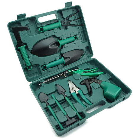 Set d’outils de jardinage 10 pièces, avec mallette, pour l’entretien du jardin et des plantes