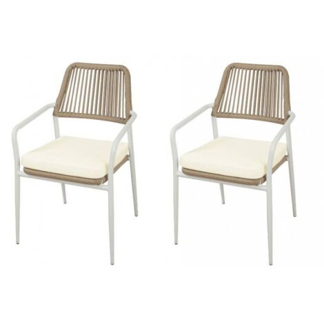 Set due sedie impilabili 55x57x85 cm in alluminio bianco con braccioli - Pozzuoli