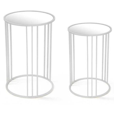 Set due tavolini bianco metallo piano a specchio