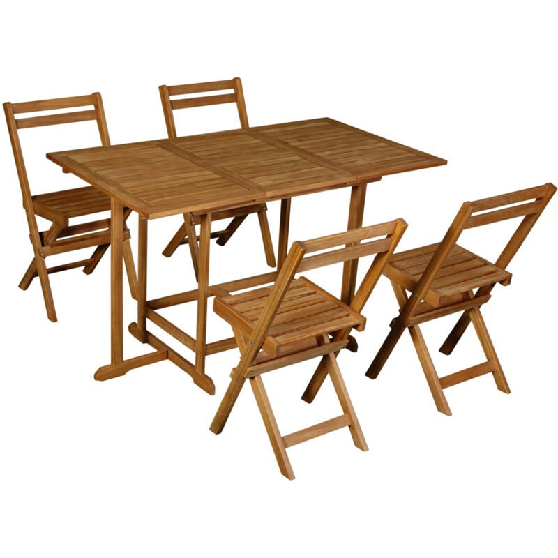 Miliboo - Set d'une table extensible avec rangements et de 4 chaises pliantes en bois massif carmen