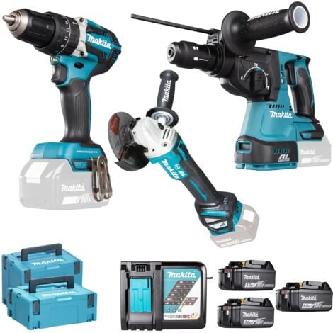 KIT MAKITA DHP484 + DHR243 + DGA513 + 3 BL1850 + DC18RC DLX3119TJ