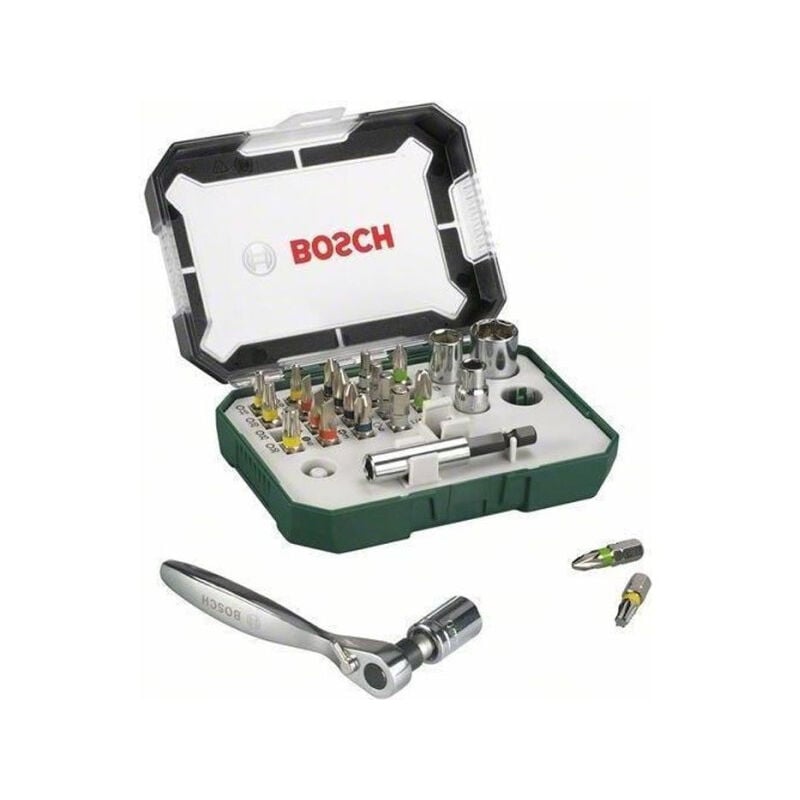 Set embout de vissage Bosch Kit 26 pieces, Assortiment d'embouts de vissage avec cliquet)