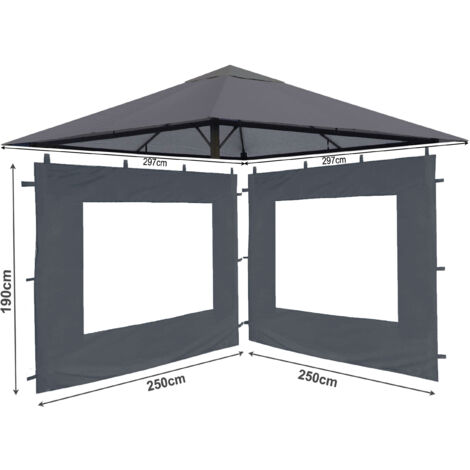 Set Ersatzdach und 2 Seitenteile  für Garten Pavillon 3x3m Grau RAL 7012 Antik Pavillondach Ersatzbezug Seitenwand