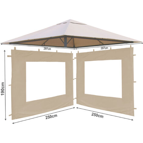 Set Ersatzdach und 2 Seitenteile für Garten Pavillon 3x3m Sand Antik Pavillondach Ersatzbezug Seitenwände