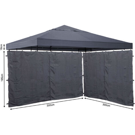 Set Ersatzdach und 2 Seitenteile für Pavillon 3x3m Grau RAL 7012 Pavillondach Ersatzbezug Seitenwand mit Reißverschluss