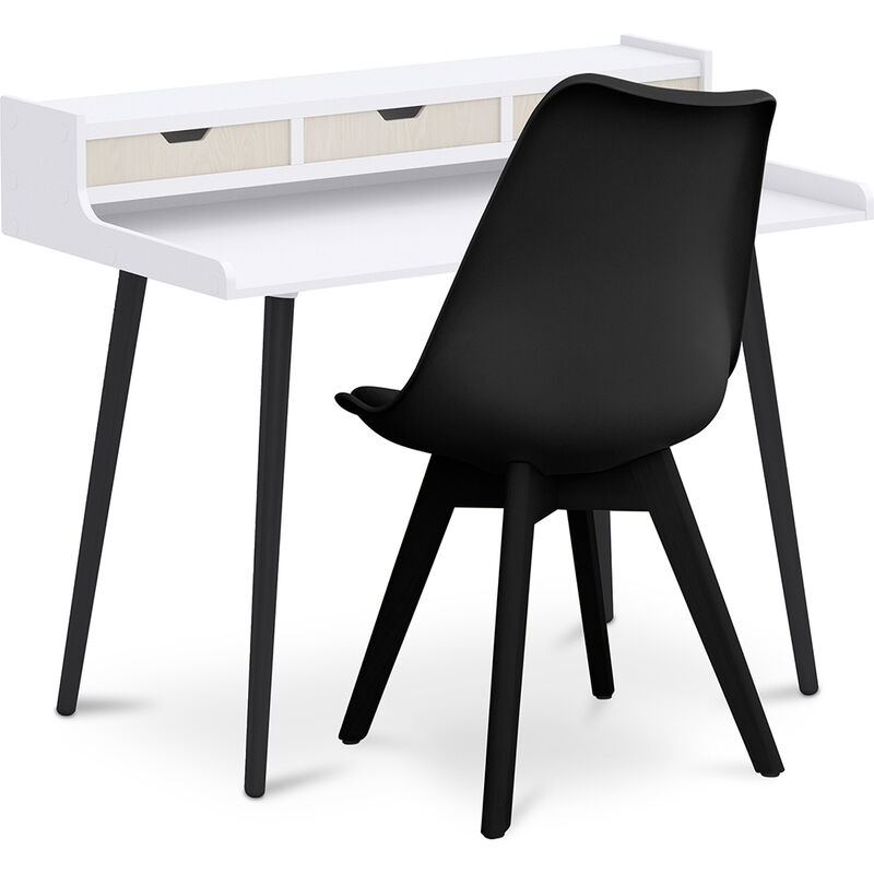 

Set Escritorio de madera diseño escandinavo Thora y Silla Denisse Premium con cojín Diseño Escandinavo Negro