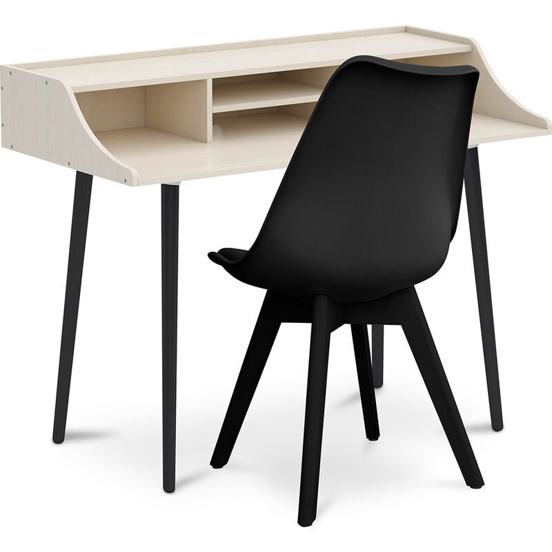 

Set Escritorio de madera diseño escandinavo Torkel y Silla Denisse Premium con cojín Diseño Escandinavo Negro