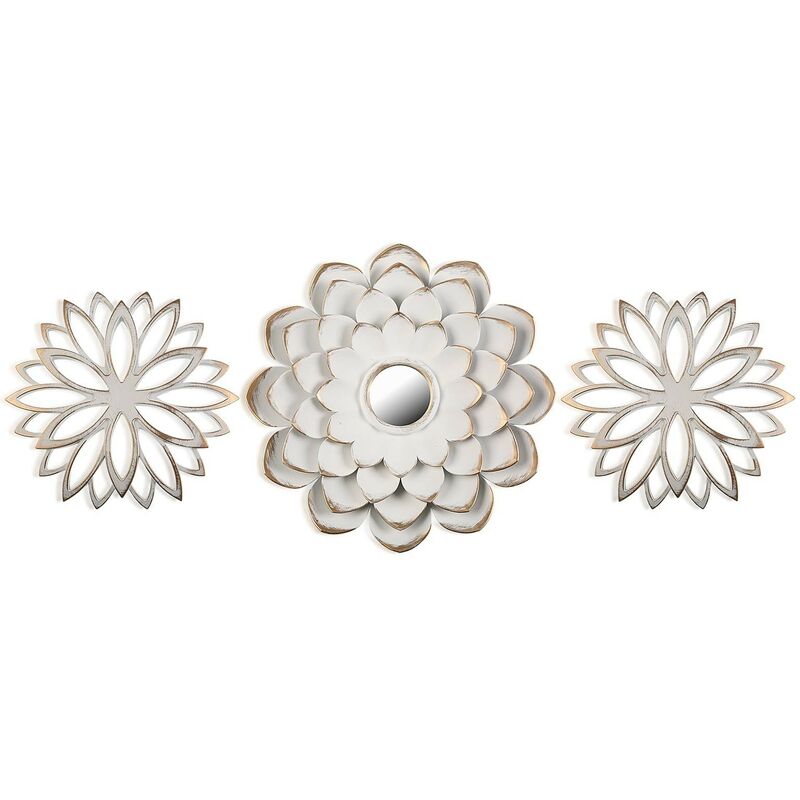 

Set De 3 Espejos Diseño Flor En Blanco Envejecido Con Toques Dorados