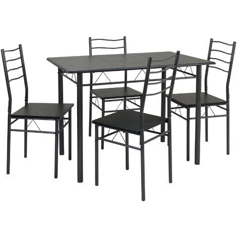 Set Esstisch und 4 Stühle Lima Schwarz/Grau. Tisch 110 cm x 70 cm x 76 cm. Metallstruktur