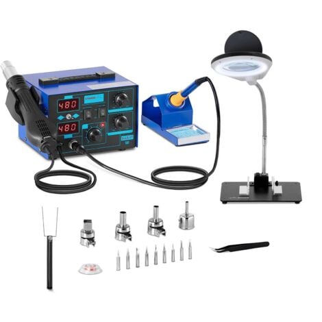 Set Estación Soldadura 75 W Cautín Pistola De Aire 650 W 200-480 °C Accesorios - Azul