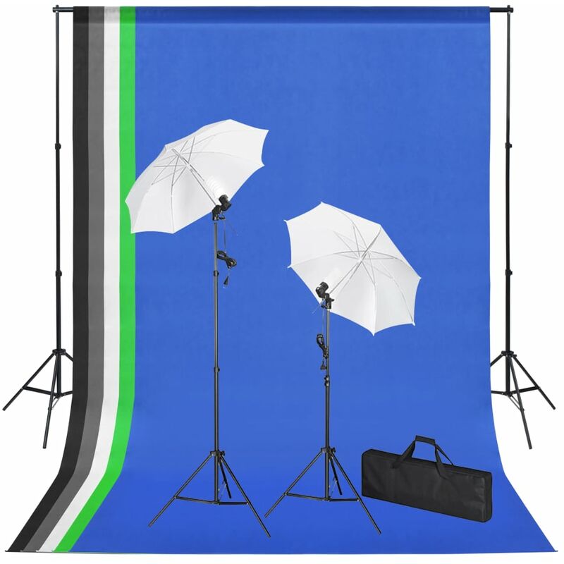 

Set estudio fotográfico con telones de fondo, focos y paraguas