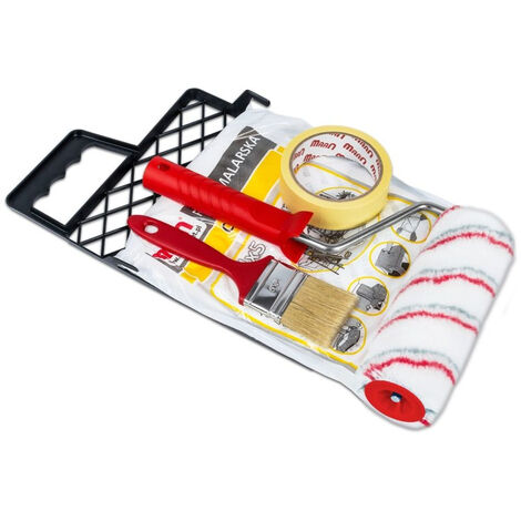 SET Farbrolle Farb Maler Walze Maler Rolle Pinsel Abstreif Gitter Krepp Folie