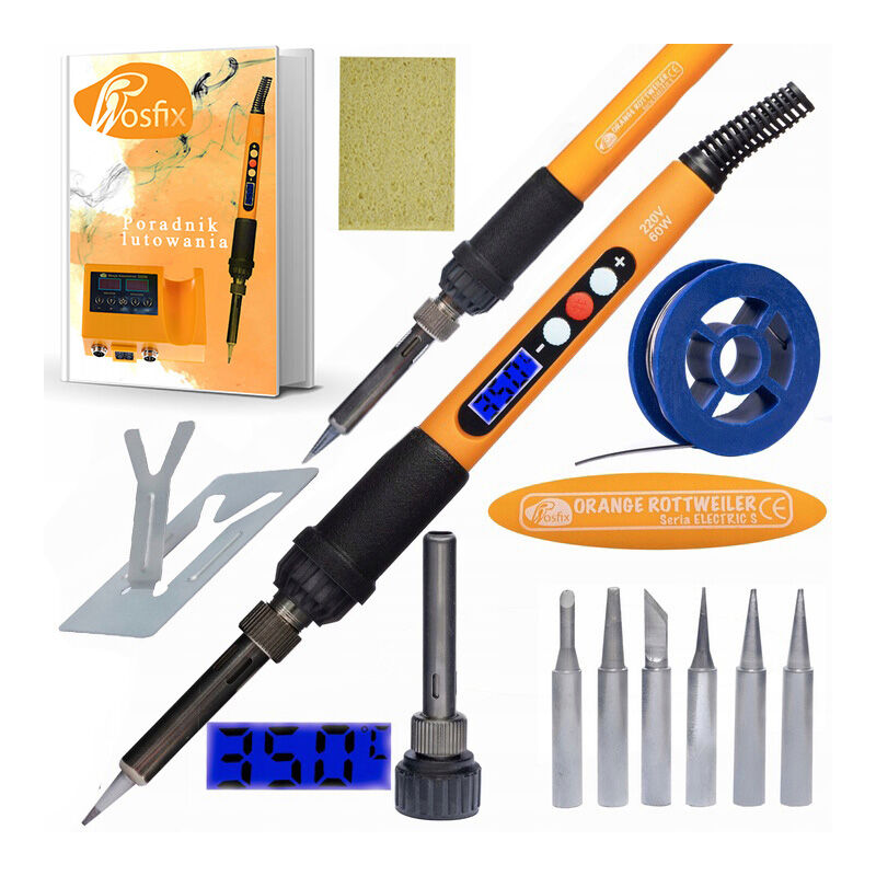 Set saldatore di precisione 11in1 con display Rosfix Orange Rottweiler OR60W Electric S Series (saldatore, 6 punte, spugna, stagno e supporto)