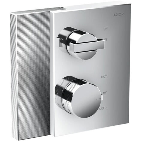 Set finition mitigeur thermostatique enc, av robinet d'arrêt, coupe diamant chromé