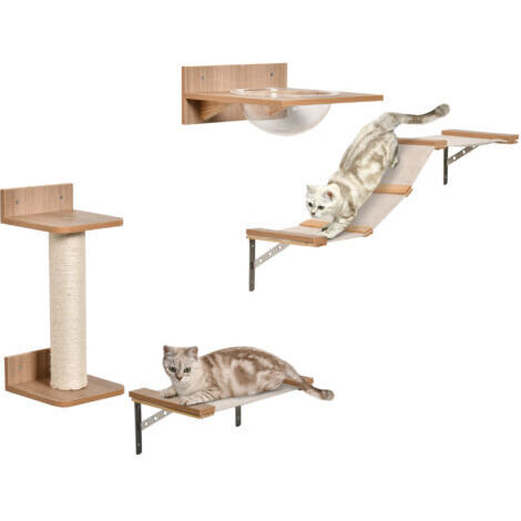 Set für Katzen mit Kratzbaum, Katzentreppe & Hängematte, Hellbraun, Sisal, Acryl, Kiefer, avec poignées en métal résistant