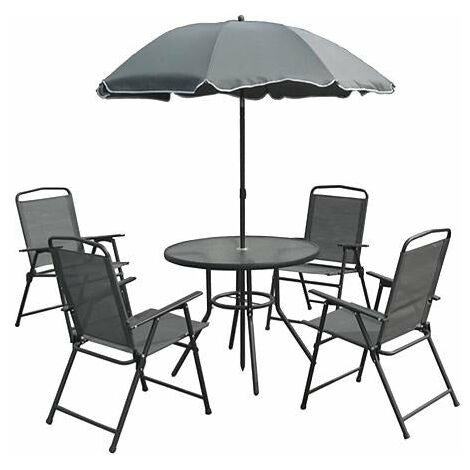 Set funny in acciaio con ombrellone tavolo e 4 sedie nero