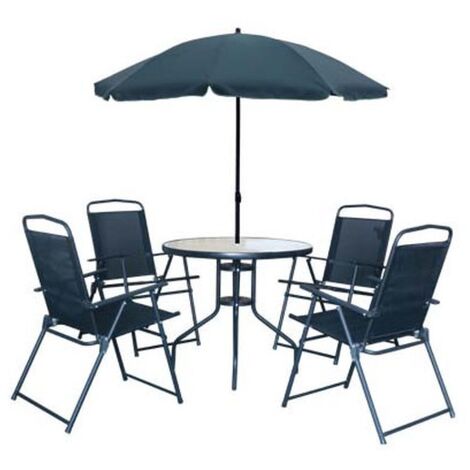 Set funny in acciaio con ombrellone tavolo e 4 sedie nero