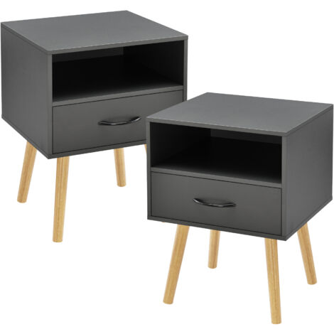 Set Gävle di 2 Comodini con Cassetto e Scomparto - Grigio Scuro [en.casa]