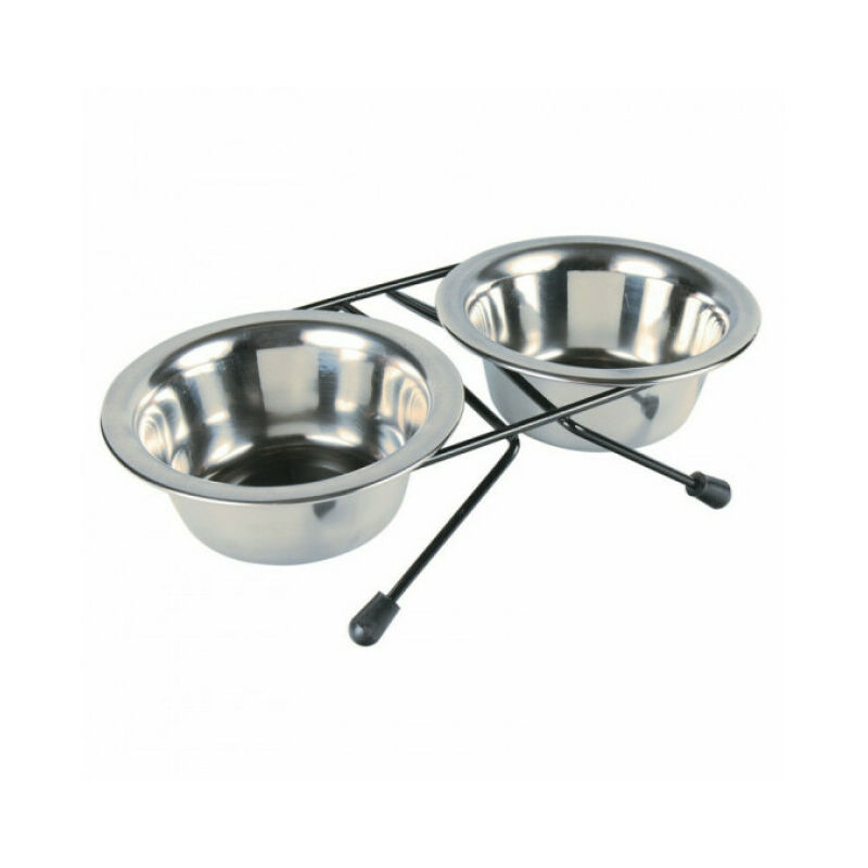 Trixie - Set écuelles en acier inox avec pieds anti-dérapants Eat on Feet 2 pièces Contenance 0,2 litre Diamètre 10 cm
