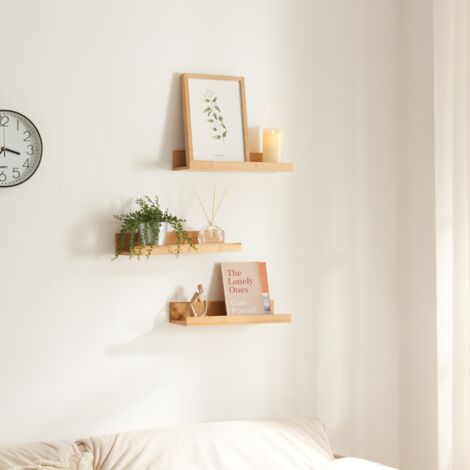 set Gildeskål di 3 Mensole da Muro Piani con Bordi Anticaduta - Bambù Naturale [en.casa]