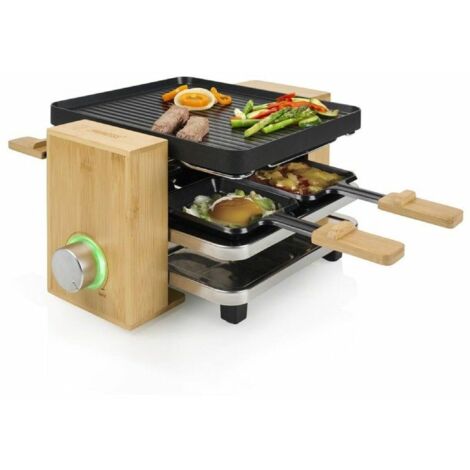 Set Gourmet Princesse 162950 - Raclette Pure 4 personnes - Grill & Plancha - Comprenant 4 poêles - Thermostat réglable - 800W - 2 mètres de cordon - Revêtement antiadhésif - Bambou