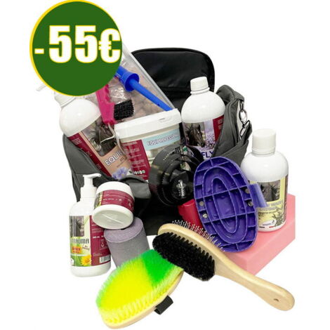 Set grooming RISPARMIO 55 Euro. 16 pezzi borsone più accessori e prodotti per cavalli Union Bio - Bordeaux