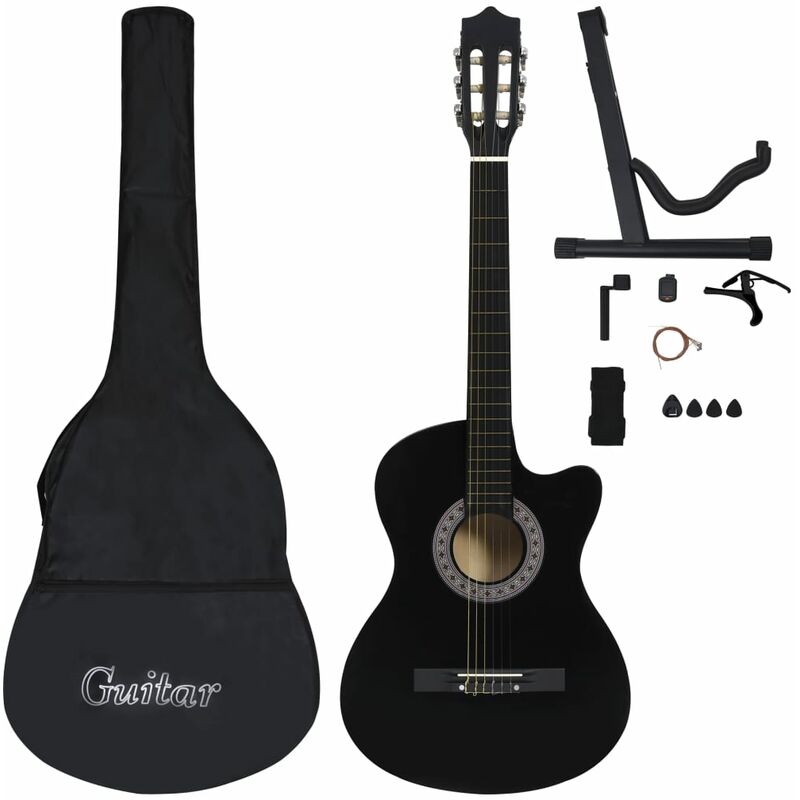 

Set guitarra acustica con cutaway 12 pzas 6 cuerdas negro 38