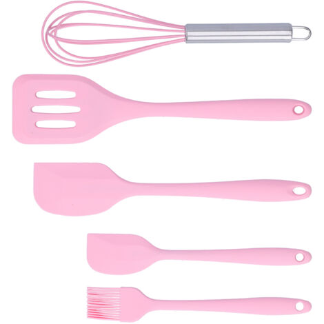 Set hitzebeständiger Silikonspatel zum Kochen und Backen (Rosa)