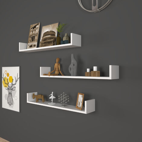 Set 'Höganäs' 3 Mensole da Muro - Consolli Pensili con Piano d'Appoggio a Forma di U - Largo 90 cm - Bianco [en.casa]