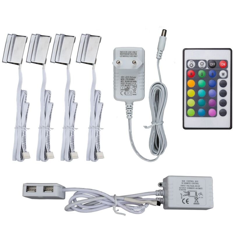 Set illuminazione LED per ripiani in vetro, 4 Clip...