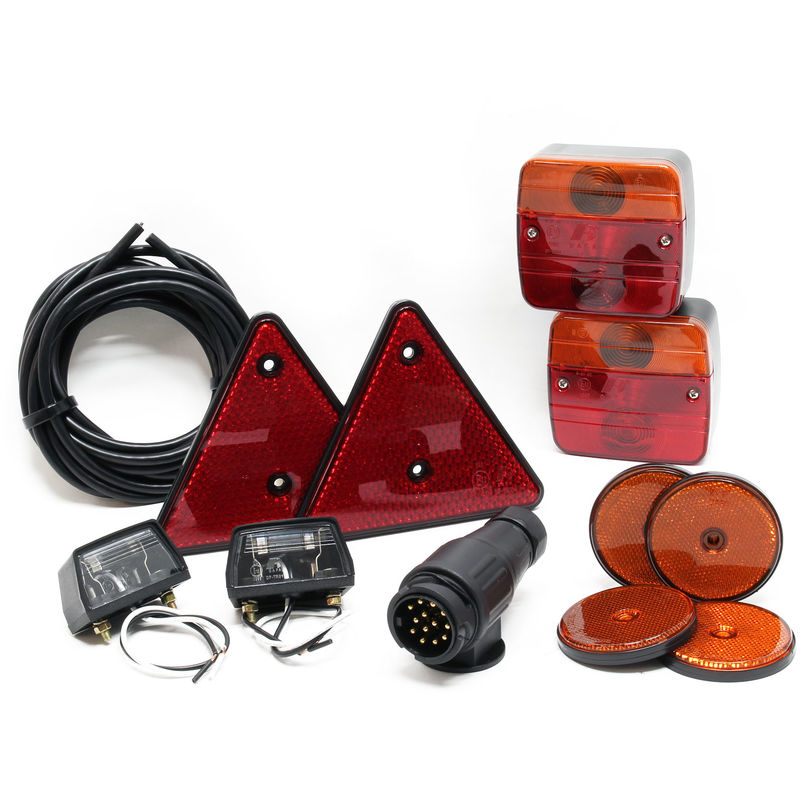 

Set iluminación trasera para remolque 12 piezas Enchufe 13 polos Cable 5m Reflectantes Marcado E