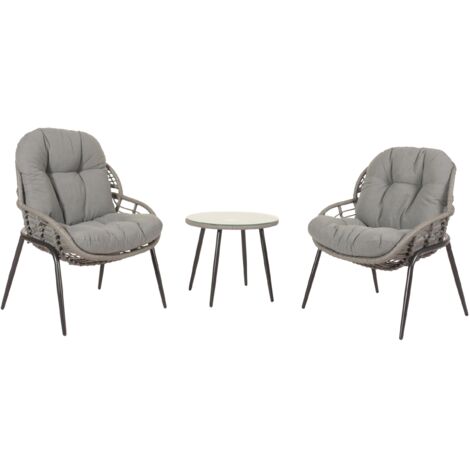 Set in poly-rattan HHG-952, salotto da balcone giardino salottino con tavolino, grigio, cuscini grigio scuro