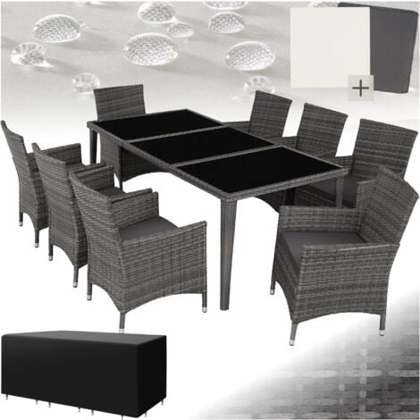 Set in rattan Menorca 8 sedie e 1 tavolo in alluminio, coperture protettive - set giardino rattan, set da giardino in rattan, rattan sintetico