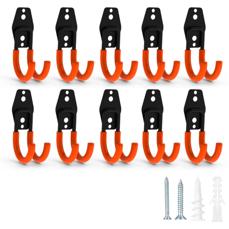 Boudech - Set j Small - 10 crochets de garage pour charges lourdes, crochets muraux forme incurvée 7x11 cm, double bras antidérapant