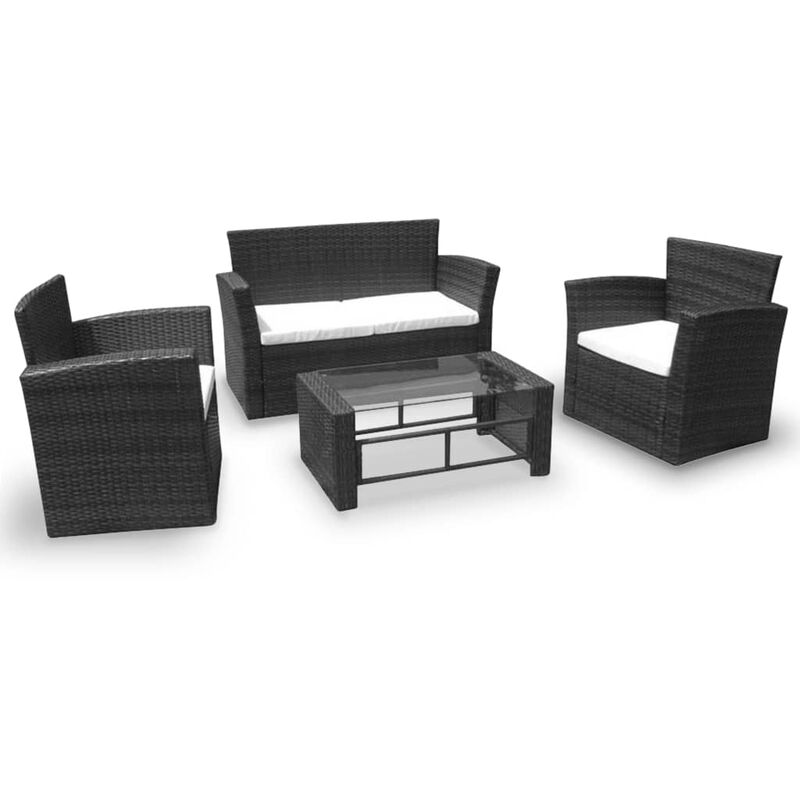 

vidaXL Set de Muebles de Jardín 4 Piezas y Cojines Ratán Sintético Negro - Negro