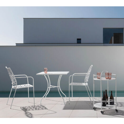 Set Kelsie Tavolo 70x70 cm + 2 Poltrone Colore Bianco