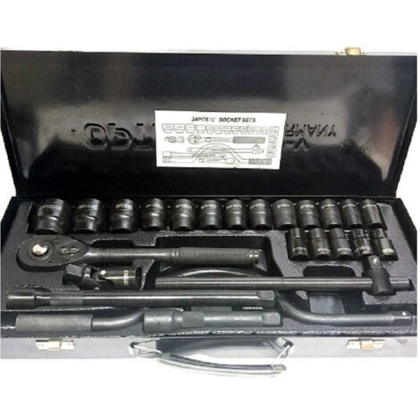 Set Key To Bussola 24 Pezzi Con Cricchetto Reversible 1/2'' Prolunghe Valigia