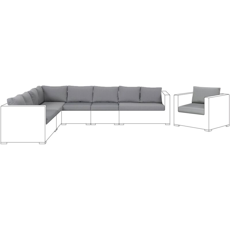 Beliani Kissenbezüge Set Für Xxl Gartenmöbel Set Grau Polyester Waschbar Outdoor