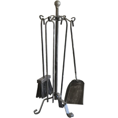Set Kit Attrezzi Camino Ferro Battuto Terminio Piccolo H 50 4 Pz Stufa A Pellet
