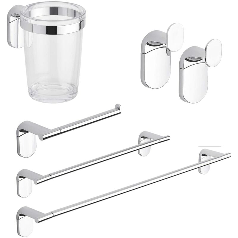 

Set kit juego de accesorios de baño toallero de acero y ABS 5 piezas mod. Zero Cromo