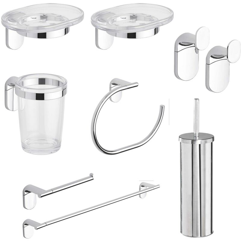 

Set kit juego de accesorios de baño toallero de acero y ABS 8 piezas mod. Zero Cromo