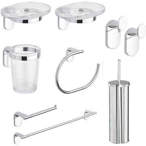 Set kit juego de accesorios de baño toallero de acero y ABS 8 piezas mod. Zero Cromo