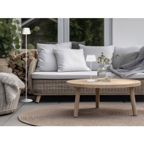 SET: Kleine Akku Stehlampe 123cm & Tischlampe 39cm für Outdoor kabellos Weiß