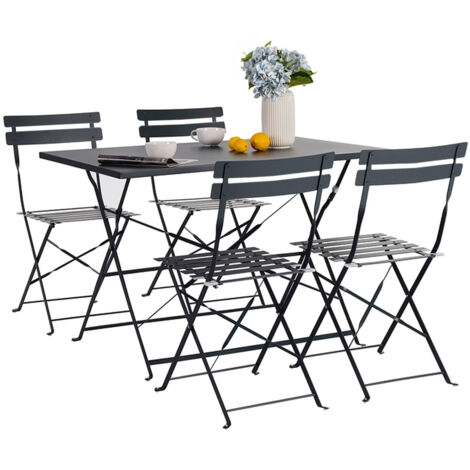Set Koby Double Salotto Con Tavolo E 4 Sedie Pieghevoli In Metallo Antracite