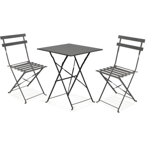 Set Koby Salotto Con Tavolo E 2 Sedie Pieghevoli In Metallo Antracite