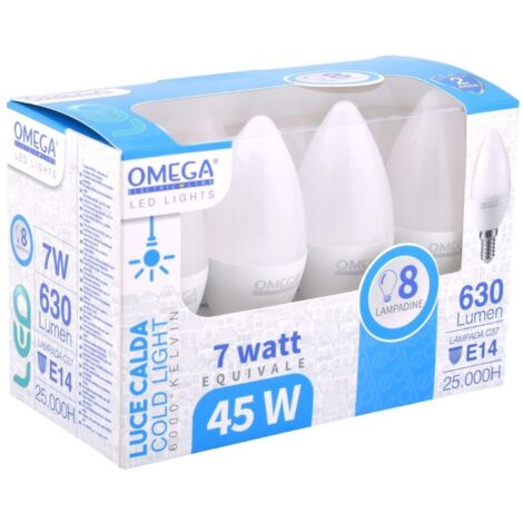 SET LAMPADINE LED ''CANDELA'' 8PZ 6000K 630LM E14