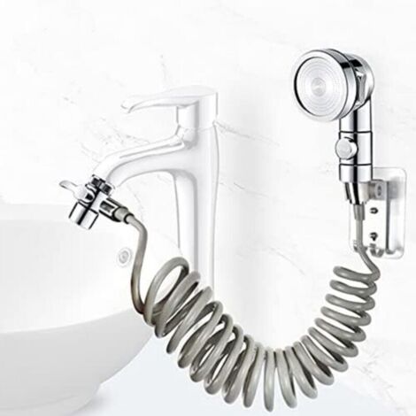 Set lavabo e doccetta, con tubo flessibile estensibile, ideale per lavare i capelli o pulire il lavabo (rubinetto non incluso) (argento)